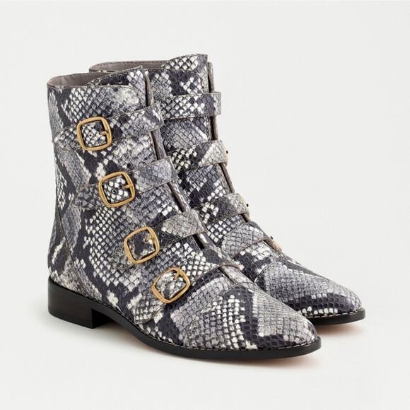 NWB J.Crew Multi-Buckle Boots Snake Leather AE921 - Picture 1 of 12